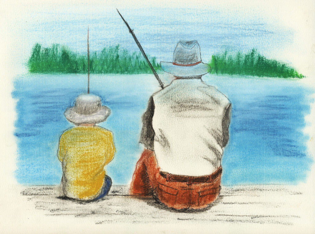 boy and grandpa fishing